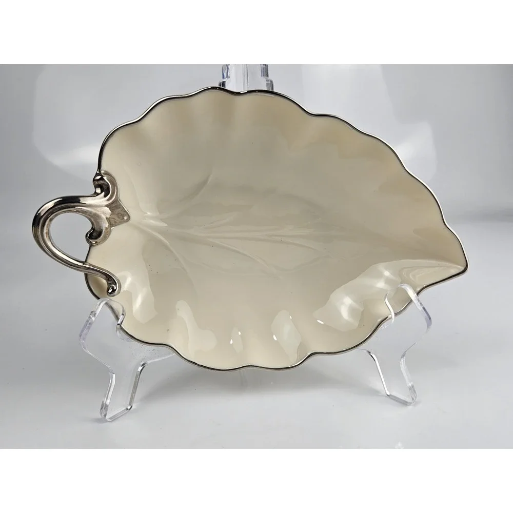 Collection of 5 Lenox‎ Ivory Platinum Candlesticks Trivet Candy & Scallop Dishes